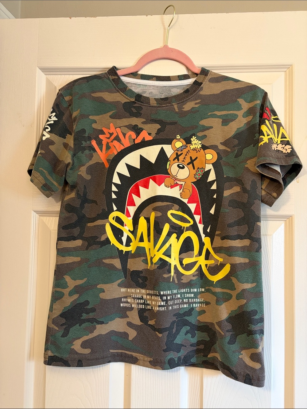 Boys' Camo Graphic Tee with Yellow 'Savage' Script